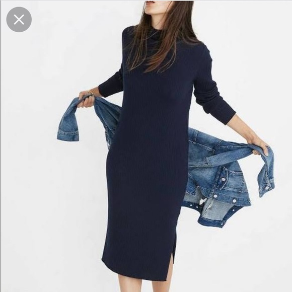 Madewell Ribbed Navy MIDI Dress - Picture 2 of 10